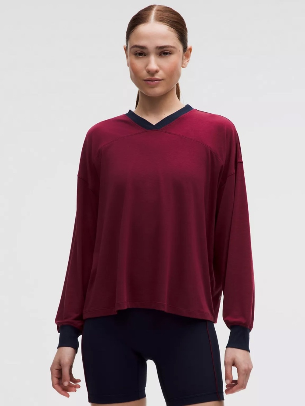 Lululemon Women's NWOT Jersey Training V-Neck Long-Sleeve Shirt in Burgundy Bay